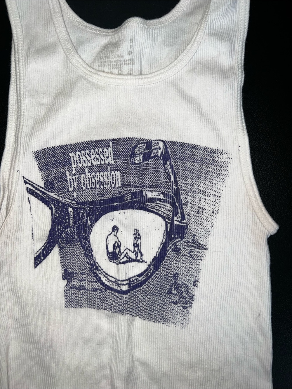 White Graphic Tank Top with Navy Print
